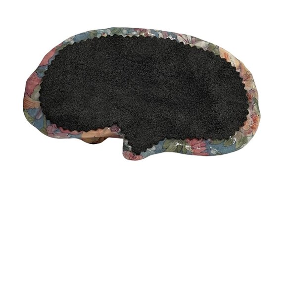 Vintage 7 Inch Laying Cat Ceramic Floral Pattern Figurine Felt Bottom Crazing - Picture 3 of 5